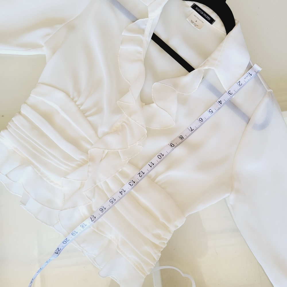 Boston Proper White Ruffled Silky Blouse size 8 - Picture 7 of 8